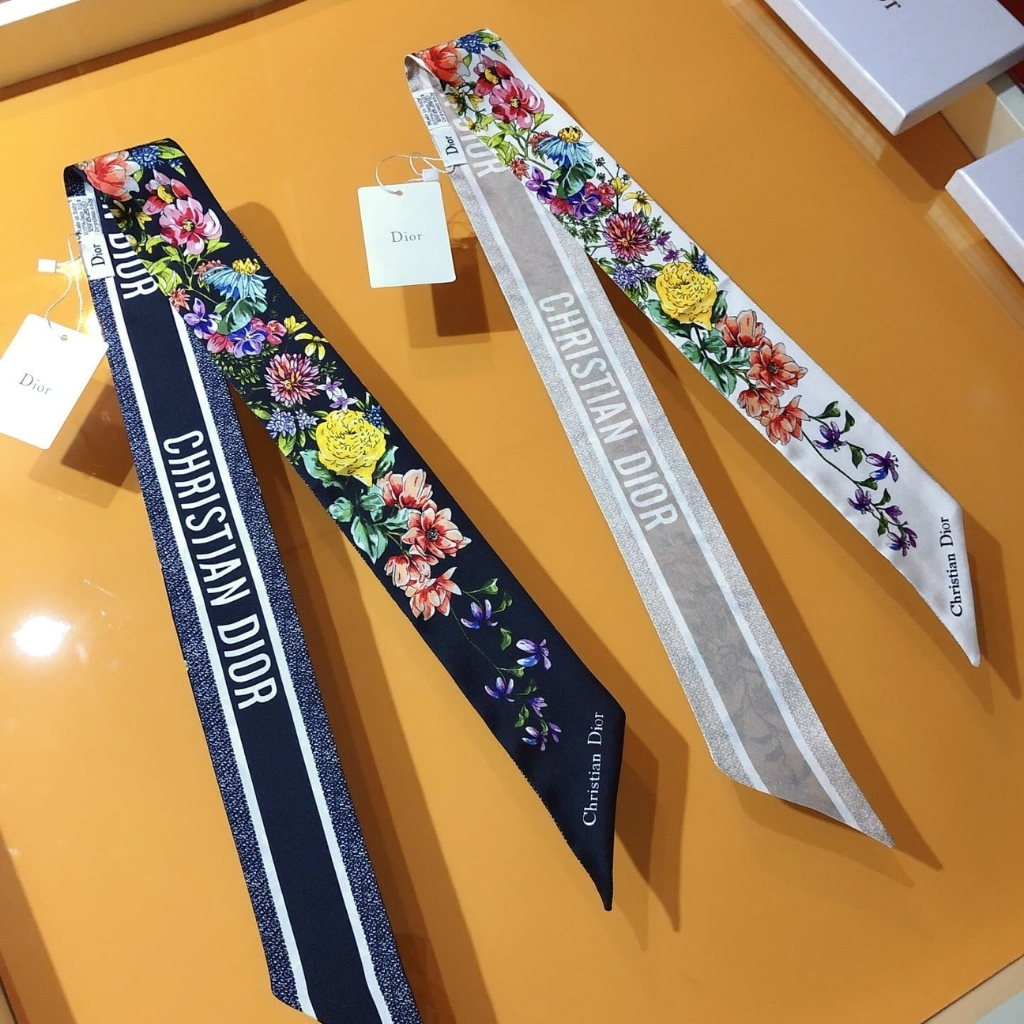 Dior D Floral Mitzah Scarf Multicolor Silk Twill Black 24FCO106I606 C582 - Image 7