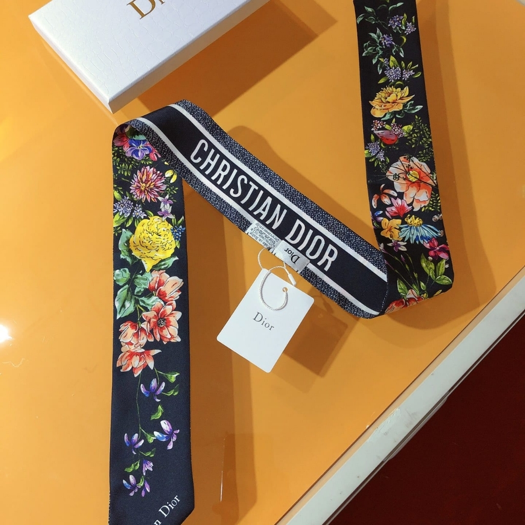 Dior D Floral Mitzah Scarf Multicolor Silk Twill Black 24FCO106I606 C582 - Image 2