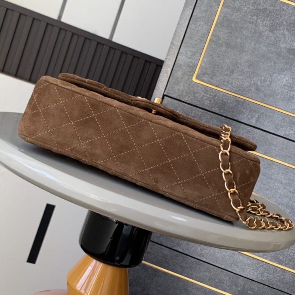 Chanel Classic Medium Double Flap Bag Gold Tone Dark Brown 25cm - Image 4