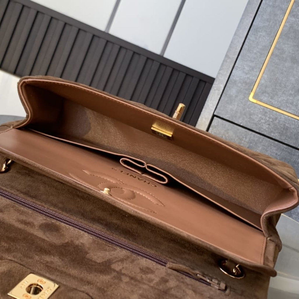 Chanel Classic Medium Double Flap Bag Gold Tone Dark Brown 25cm - Image 5