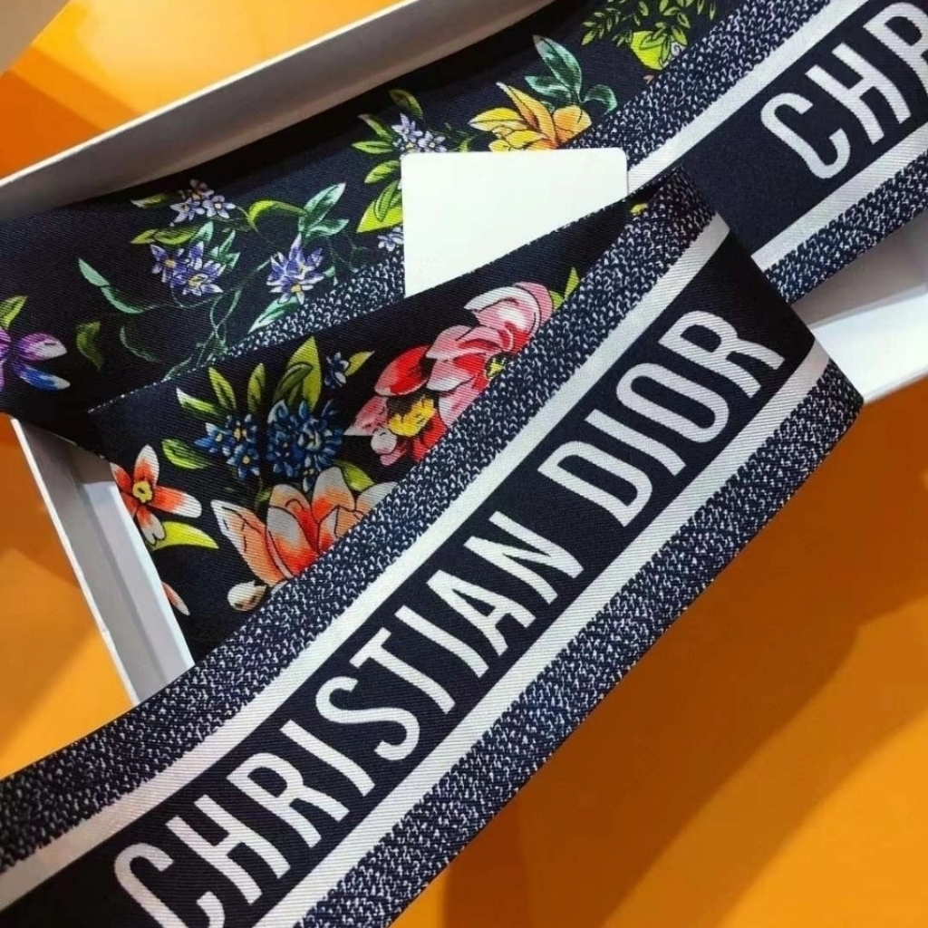 Dior D Floral Mitzah Scarf Multicolor Silk Twill Black 24FCO106I606 C582 - Image 4