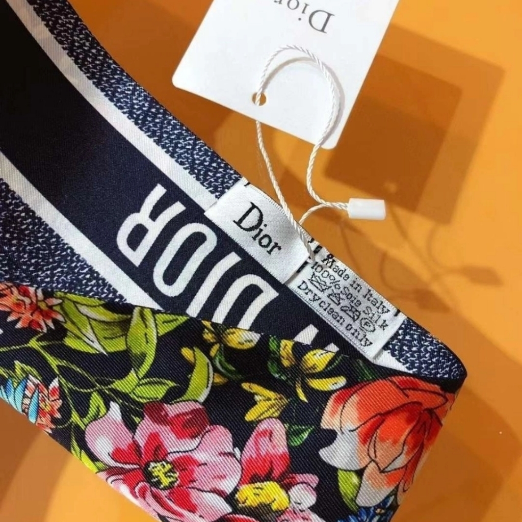 Dior D Floral Mitzah Scarf Multicolor Silk Twill Black 24FCO106I606 C582 - Image 3