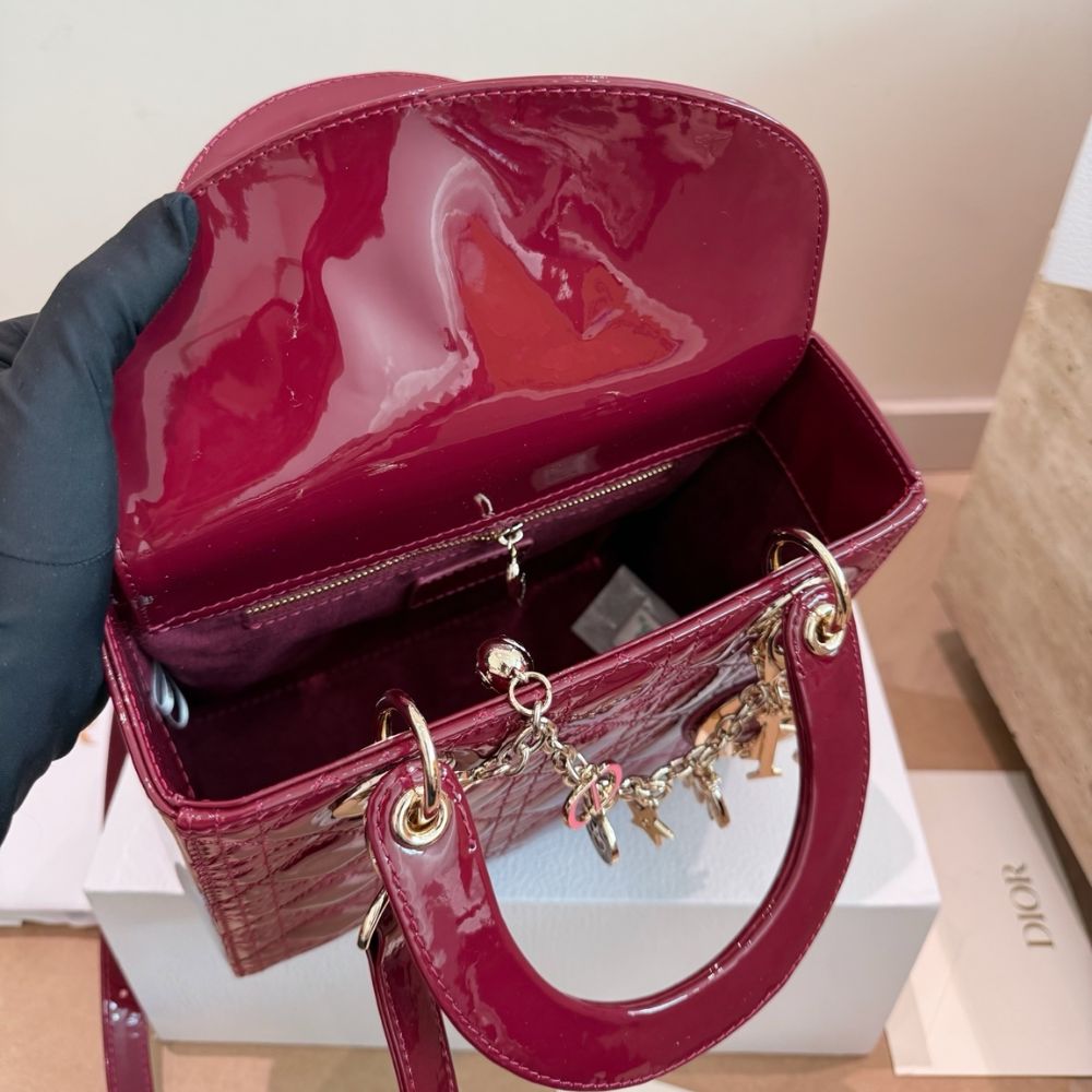 Dior Lady Dior Bag Dark Red Gold Charm Edition 25Cm - Image 6