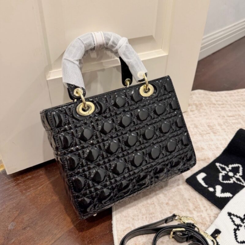 Alternative view of Dior Medium Lady Dior Bag Patent Cannage Gold Hardware Black 24cm M0565OWCB M900