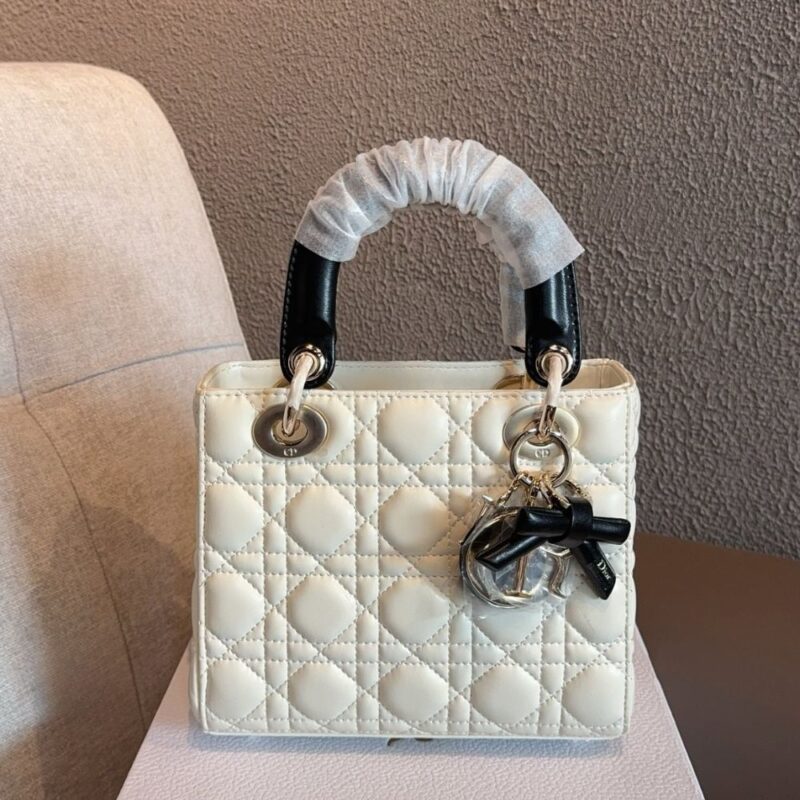 Alternative view of Dior Medium Lady Dior Bag With Chain White and Black 20Cm