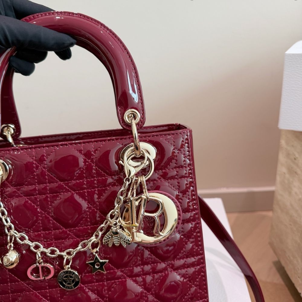 Dior Lady Dior Bag Dark Red Gold Charm Edition 25Cm - Image 8
