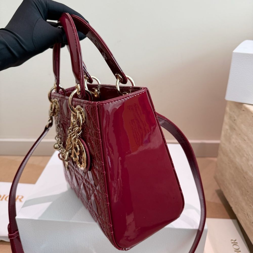 Dior Lady Dior Bag Dark Red Gold Charm Edition 25Cm - Image 9