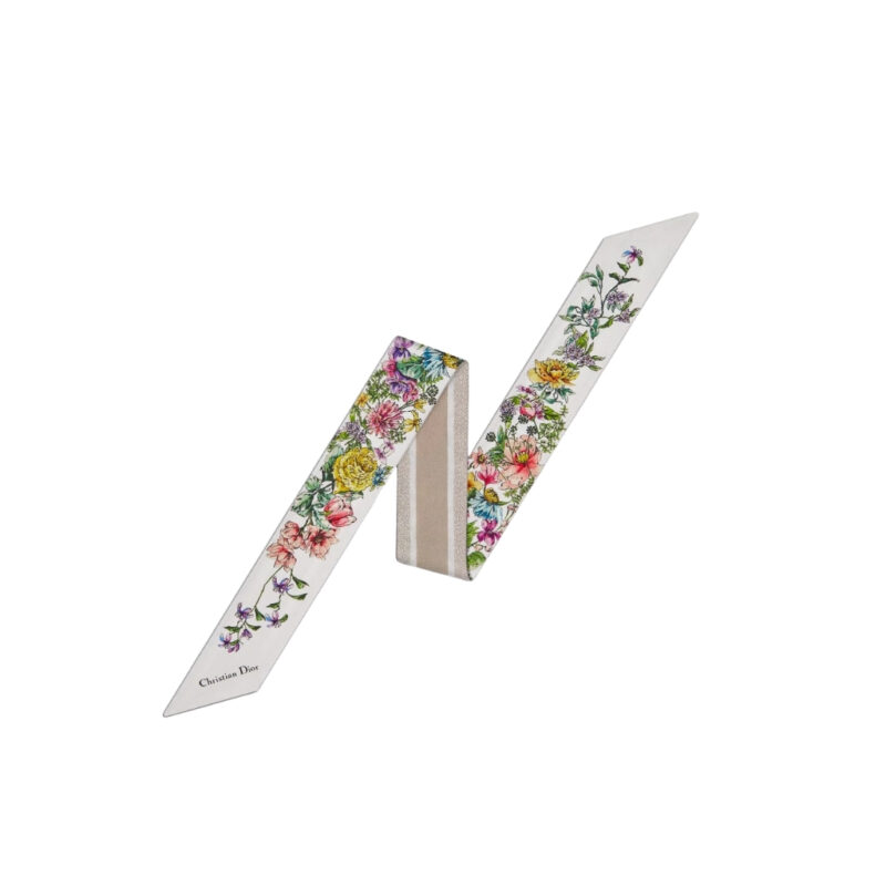 Dior D Floral Mitzah Scarf Multicolor Silk Twill White 24FCO106I606 C082