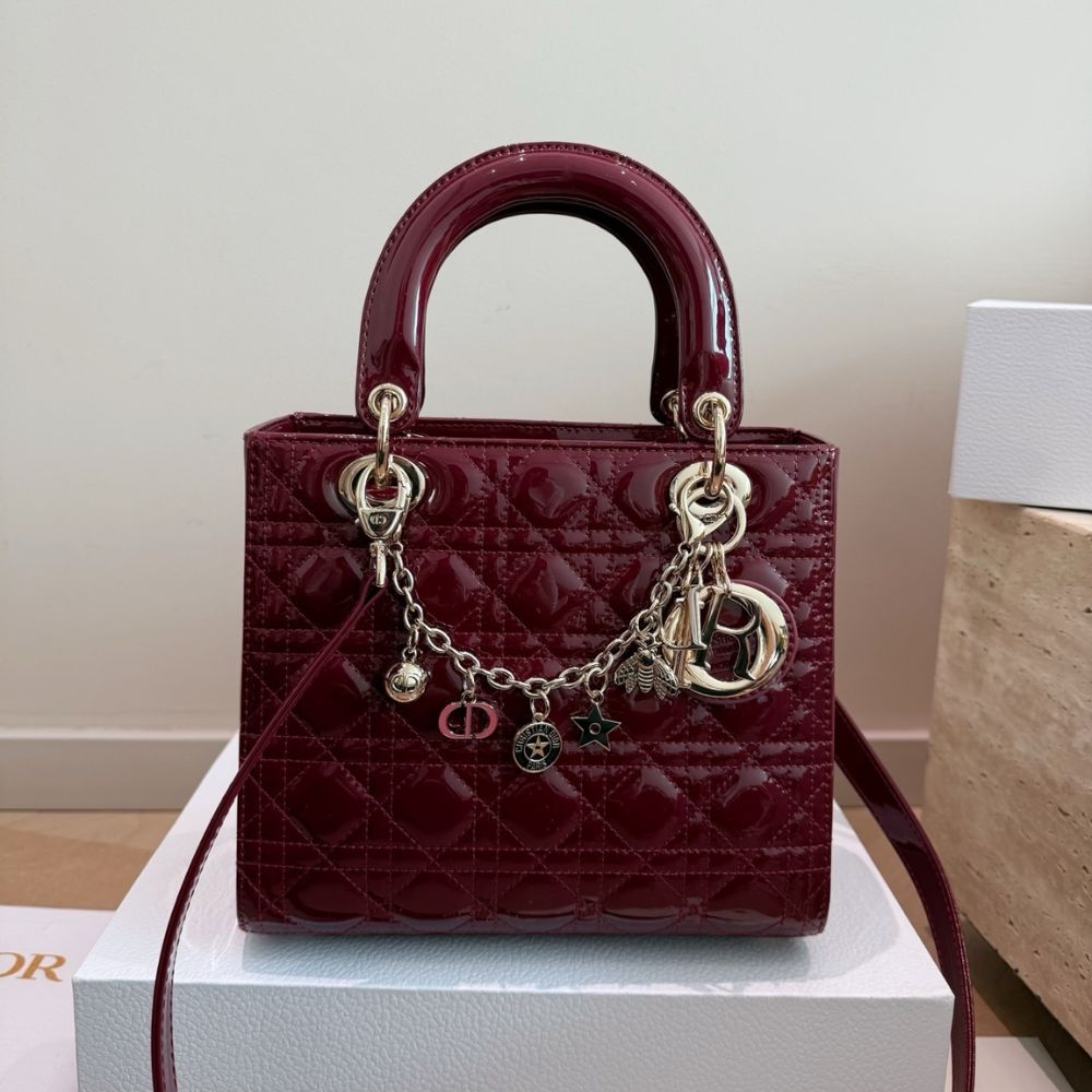 Dior Lady Dior Bag Dark Red Gold Charm Edition 25Cm - Image 3