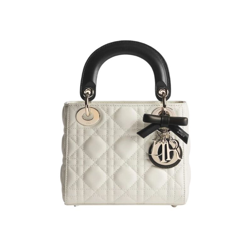 Dior Medium Lady Dior Bag With Chain White and Black 20Cm