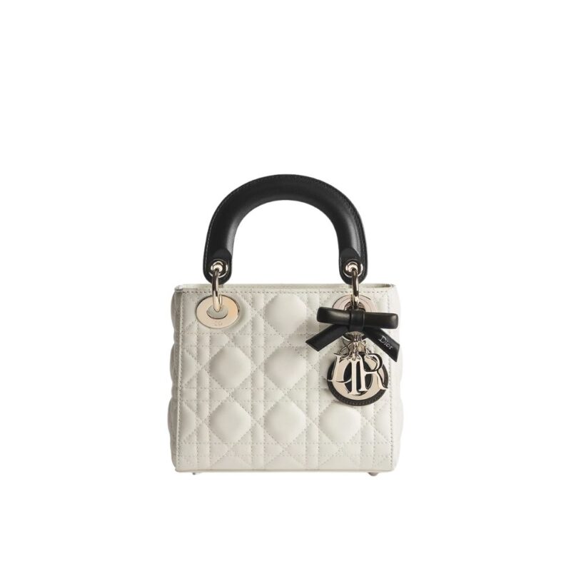 Dior Mini Lady Dior Bag With Chain White and Black 17Cm M0505PUQC M06E