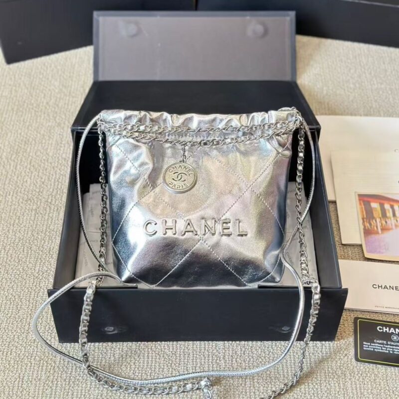 Alternative view of Chanel 22 Mini Handbag Shiny And Gold Tone Metal Silver 20cm