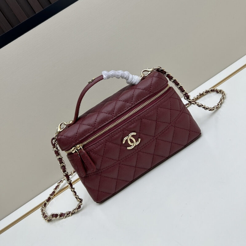 Alternative view of Chanel Classic Vanity With Chain Gold Tone Dark Red 19cm