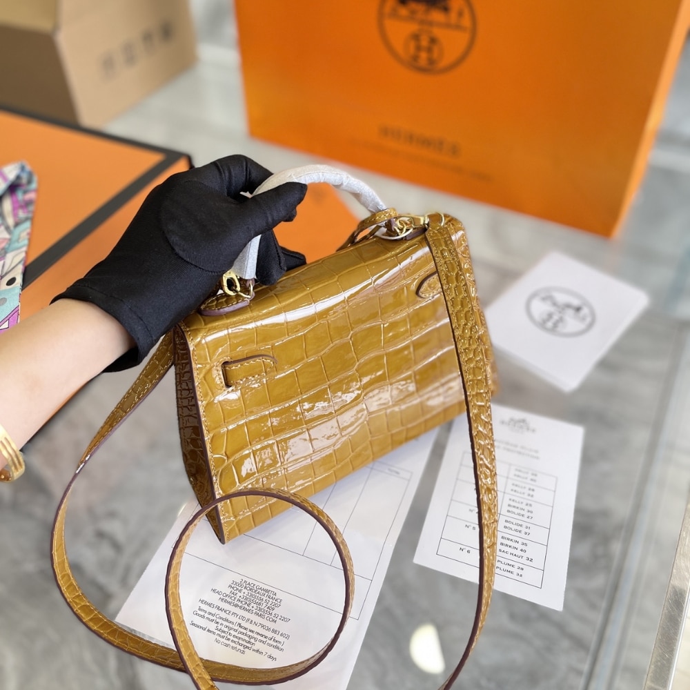 Hermès Mini Kelly 20 Alligatore Gold Hardware Brown 22cm - Image 3
