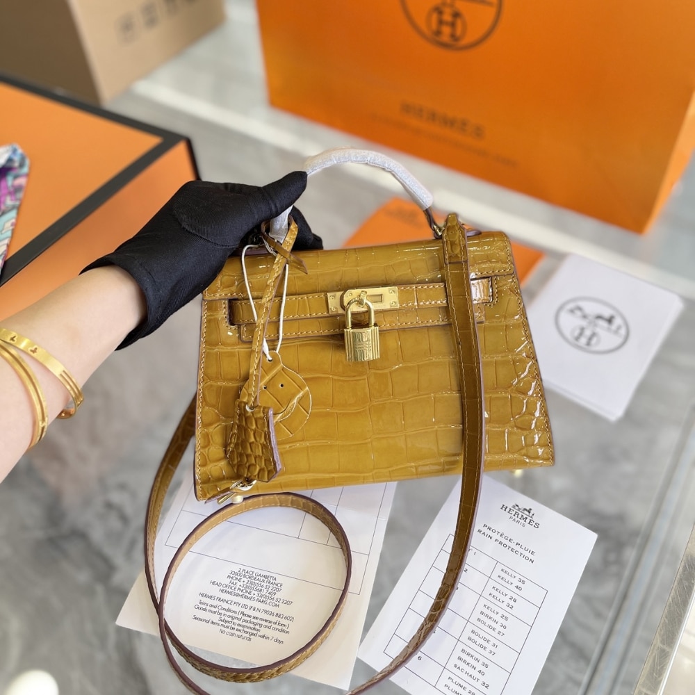 Hermès Mini Kelly 20 Alligatore Gold Hardware Brown 22cm - Image 6