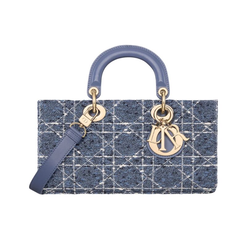 DIOR MEDIUM LADY D JOY BAG DENIM TWEED BLUE 22CM M0540OTKV M52I