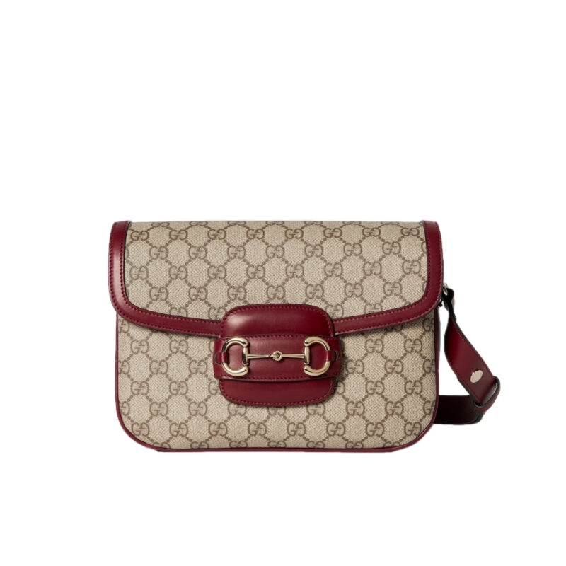 Gucci Horsebit 1955 Soft Small Shoulder Bag Beige Red 25cm 815178 FAD6M 8759