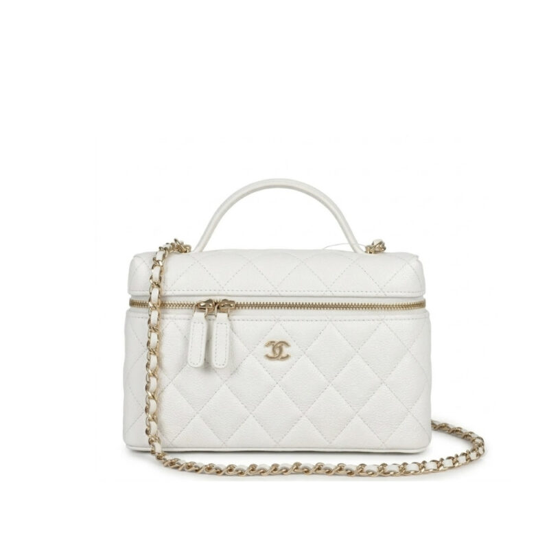 Chanel Classic Vanity With Chain Gold Hardware White 19Cm