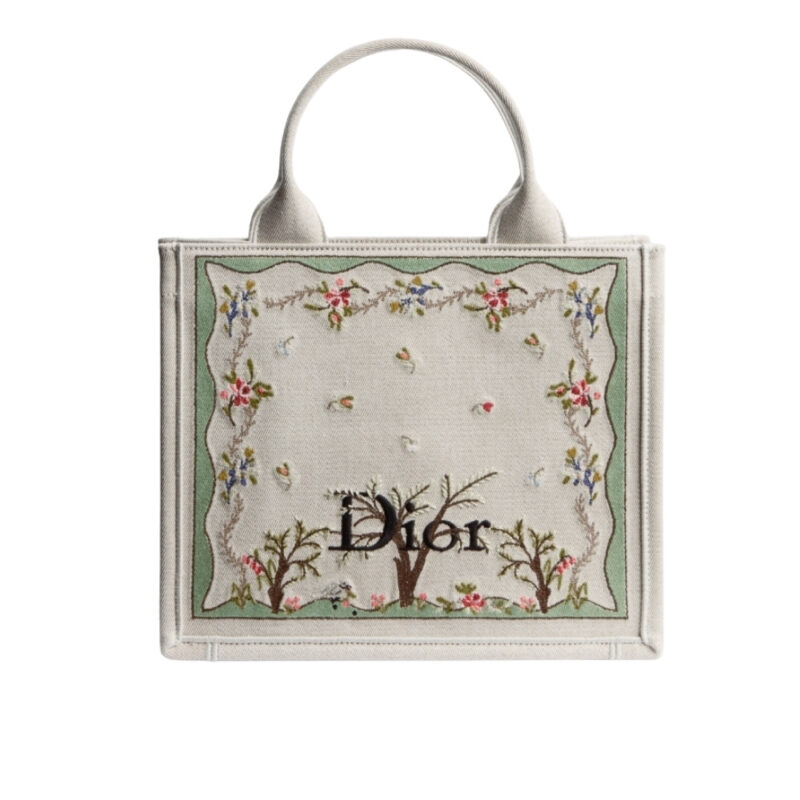 Dior Dioramour Medium Book Tote With Strap Flowers Embroidery White Multicolor 36Cm M1404PEHX M933