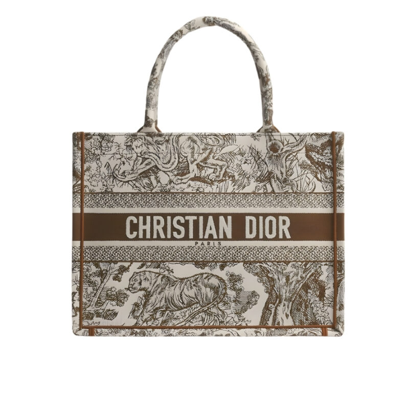 Dior Medium Book Tote Toile De Jouy Embroidery Ecru Brown 36cm