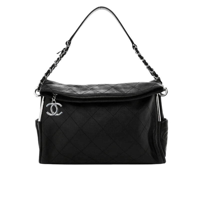 Chanel Ultimate Soft Hobo Bag Silver Hardware Black 38Cm
