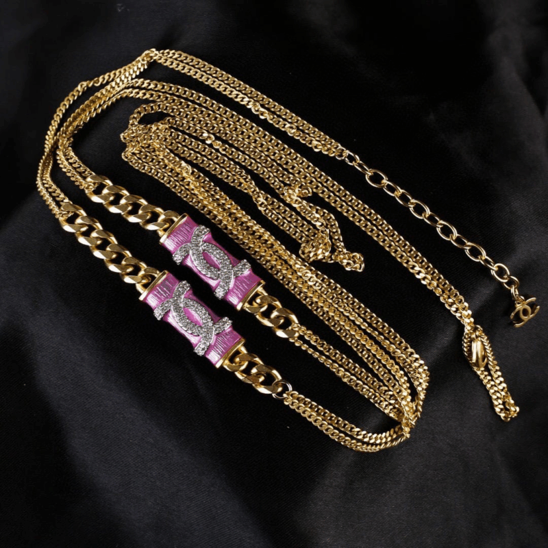 Alternative view of Chanel CC Pendant Necklace With Gold Metal In Pink
