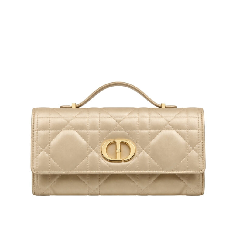 Dior Miss Caro Top Handle Pouch Macrocannage Gold Beige 24cm