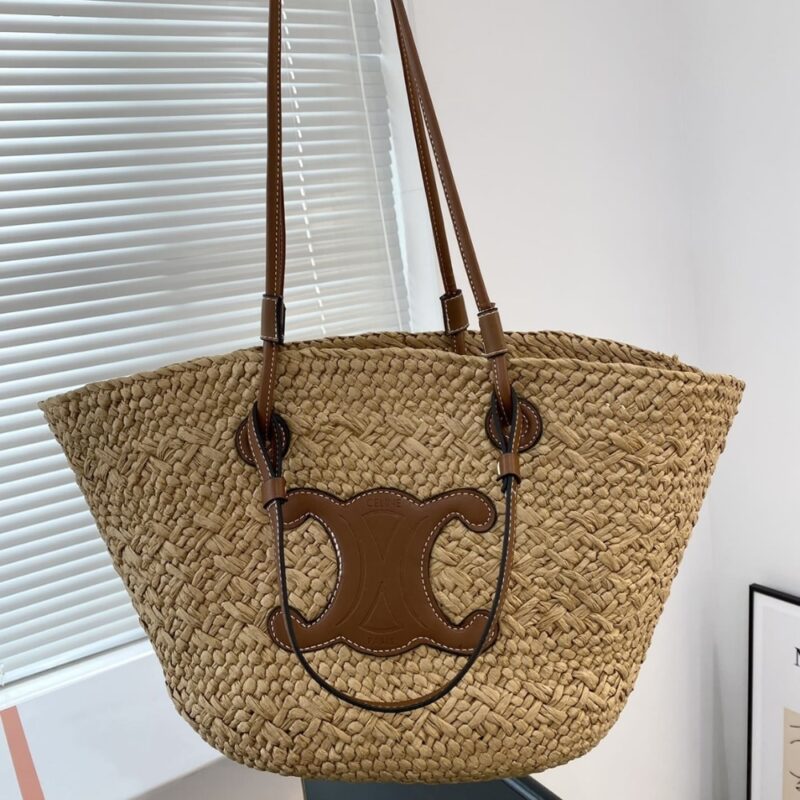 Alternative view of Summer Set: Celine Triomphe Panier In Raffia And Calfskin Tan And Sunglasses Metal Ovale Gold