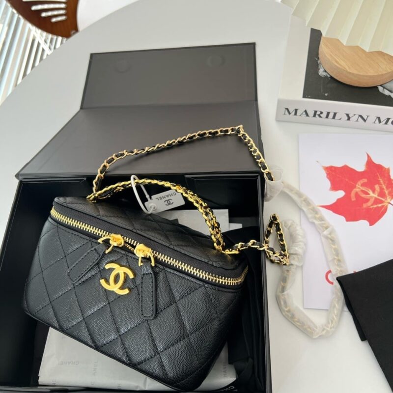 Alternative view of Summer Set: Chanel Small Vanity Case Ss22 Black And Multi Letters Square Silk Scarf Black White