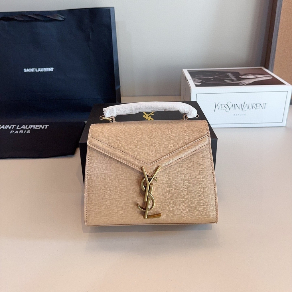 Saint Laurent Cassandre Medium Top Handle Bag In Grain De Poudre Embrossed Leather Beige 25cm - Image 4