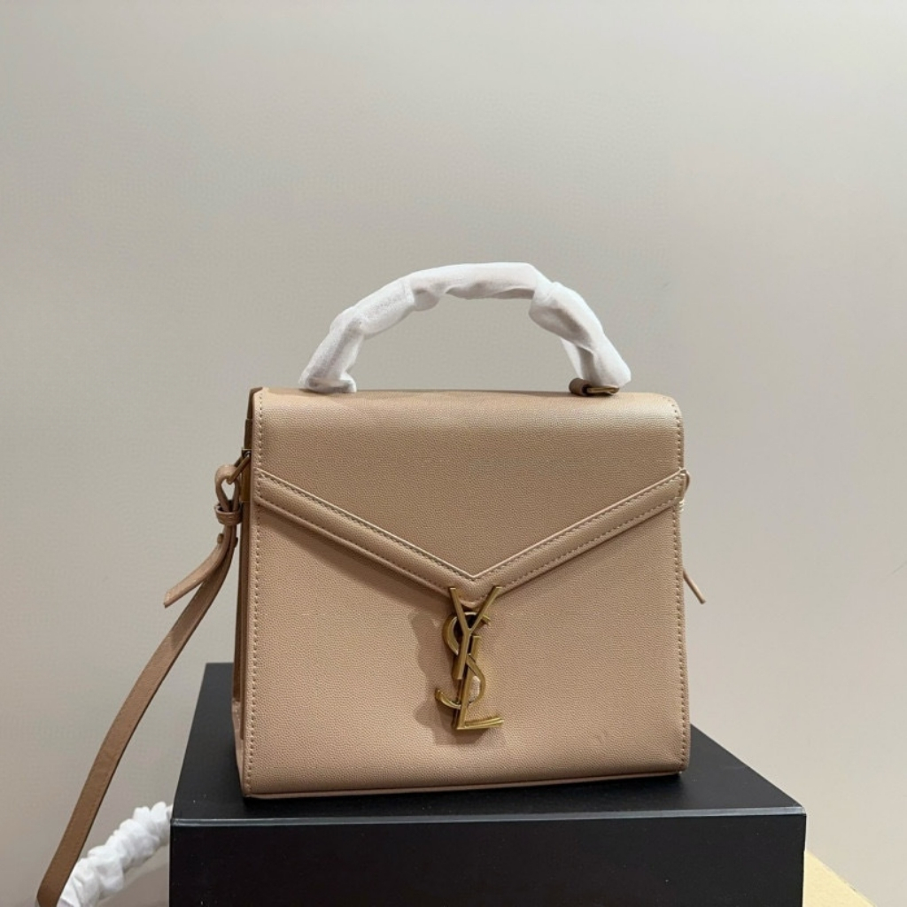 Saint Laurent Cassandre Medium Top Handle Bag In Grain De Poudre Embrossed Leather Beige 25cm - Image 3