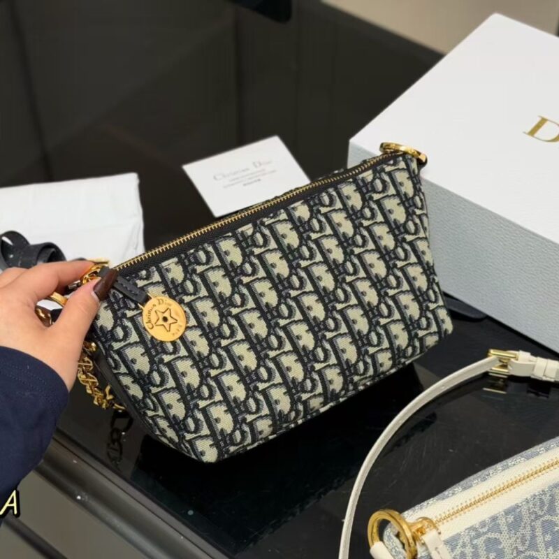 Alternative view of Dior Diorstar Hobo Bag with Chain Blue Oblique Jacquard 22cm S3202UTZQ M928