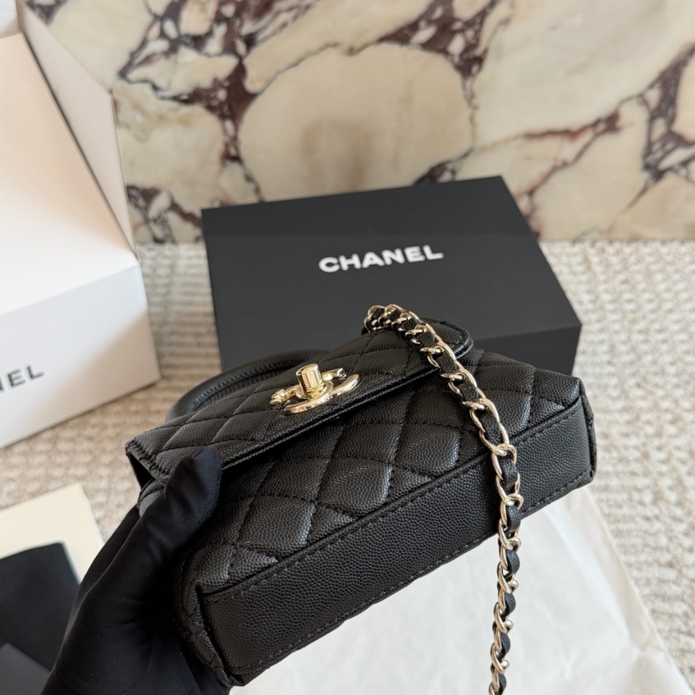 Chanel Mini Flap Bag With Top Handle Shiny And Gold Tone Metal Black 15Cm AS2215 B05061 94305 - Image 6