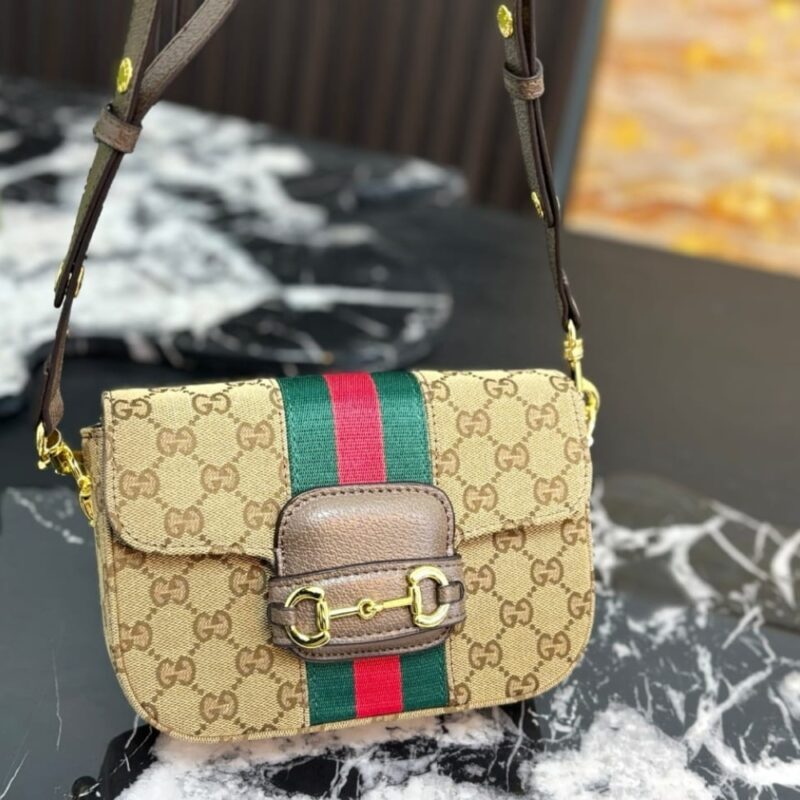 Alternative view of Gucci Horsebit 1955 Small Shoulder Bag GG Canvas Sand And Brown 21cm 866762 FAFV9 9653