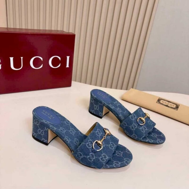 Alternative view of Gucci Women Slide Sandal With Horsebit Blue GG Denim 854882 FAFGT 4746