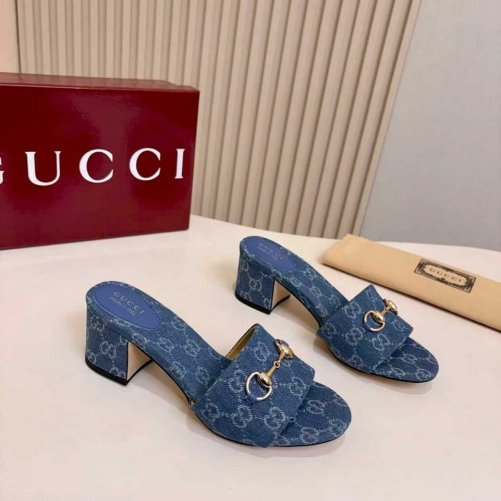 Gucci Women Slide Sandal With Horsebit Blue GG Denim 854882 FAFGT 4746 - Image 2