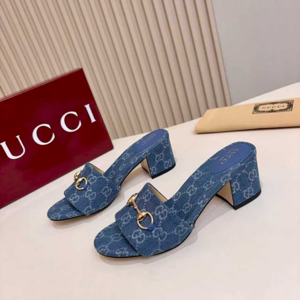 Gucci Women Slide Sandal With Horsebit Blue GG Denim 854882 FAFGT 4746 - Image 4
