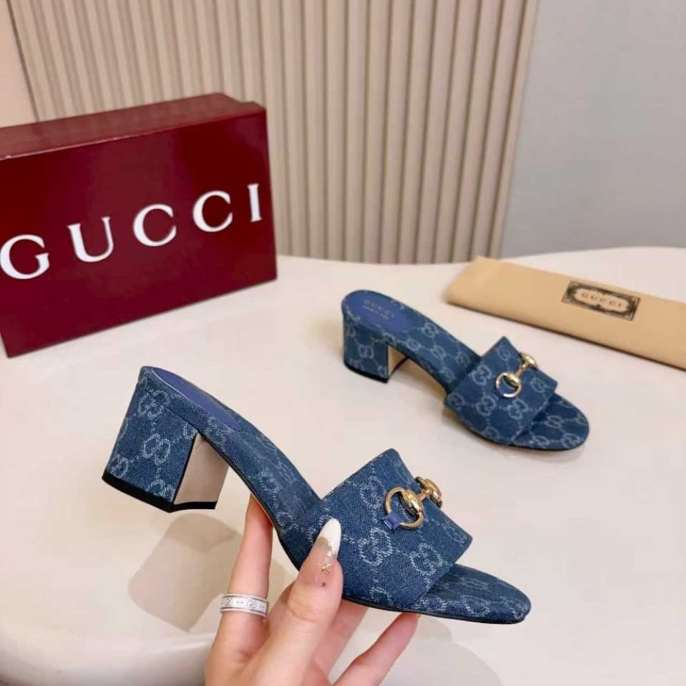 Gucci Women Slide Sandal With Horsebit Blue GG Denim 854882 FAFGT 4746 - Image 5