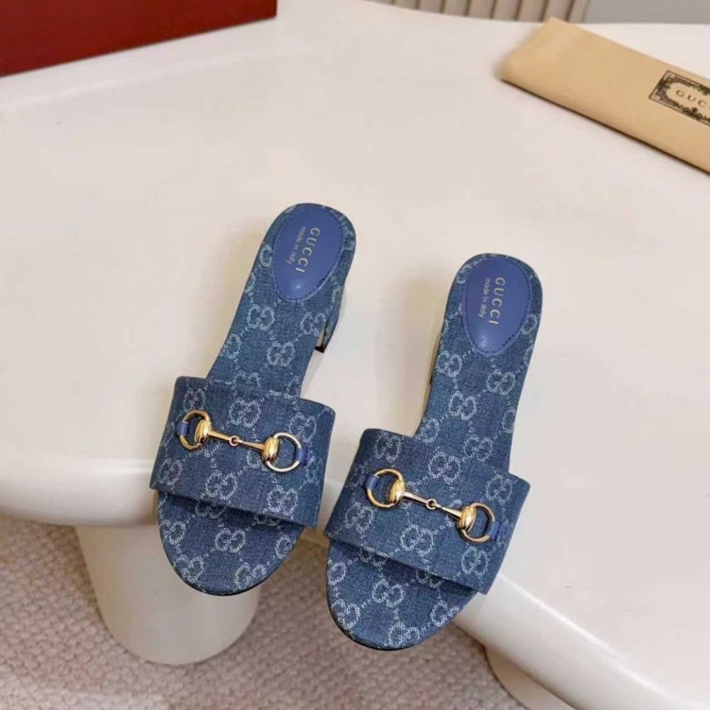 Gucci Women Slide Sandal With Horsebit Blue GG Denim 854882 FAFGT 4746 - Image 8