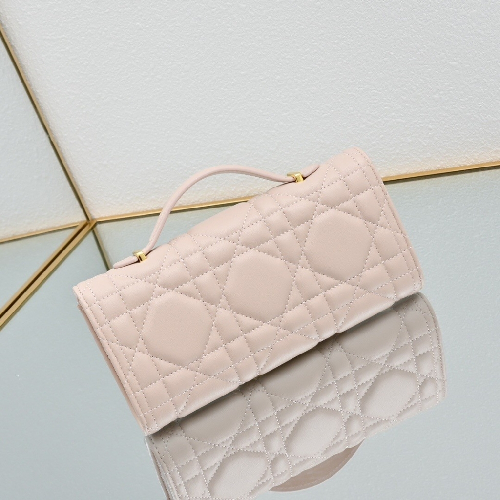 Dior Miss Caro Top Handle Pouch Macrocannage Light Pink 24cm - Image 10