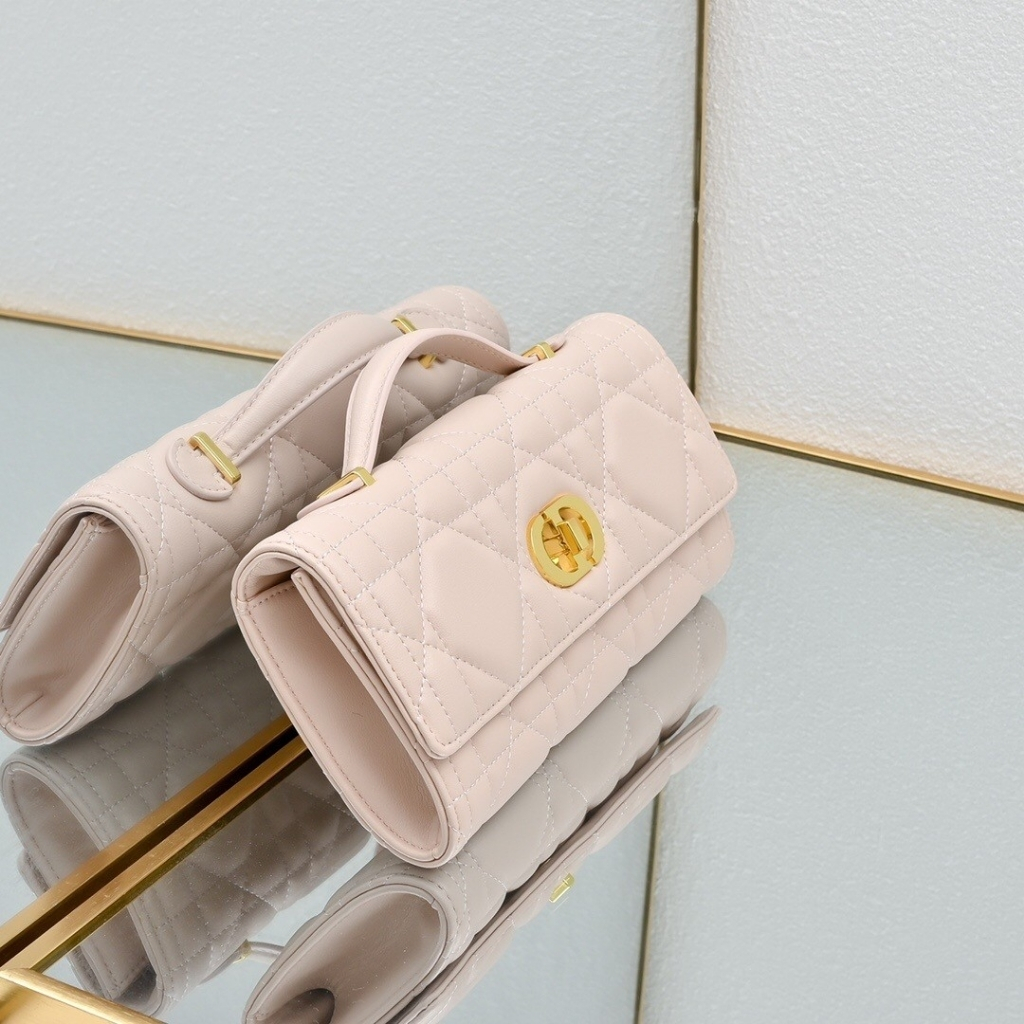 Dior Miss Caro Top Handle Pouch Macrocannage Light Pink 24cm - Image 3