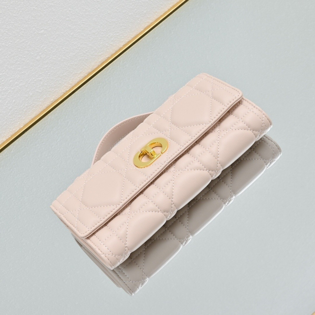 Dior Miss Caro Top Handle Pouch Macrocannage Light Pink 24cm - Image 4