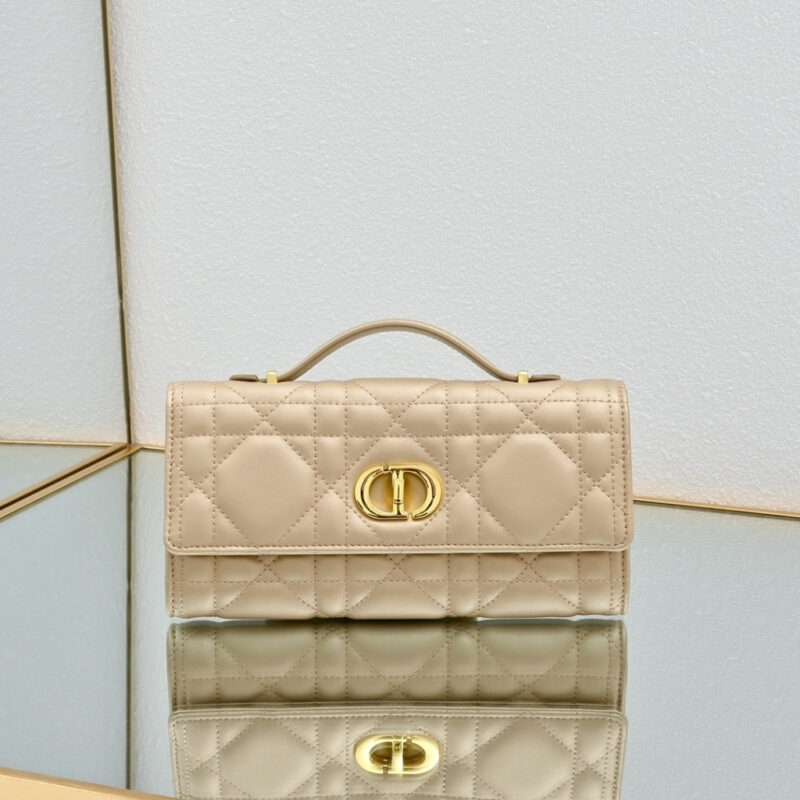 Alternative view of Dior Miss Caro Top Handle Pouch Macrocannage Gold Beige 24cm