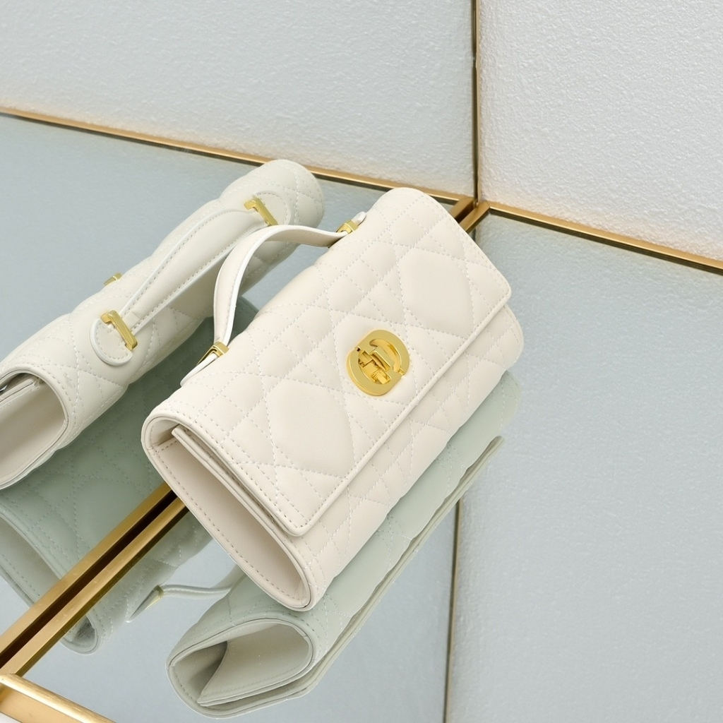 Dior Miss Caro Top Handle Pouch Macrocannage Cream 24cm - Image 3