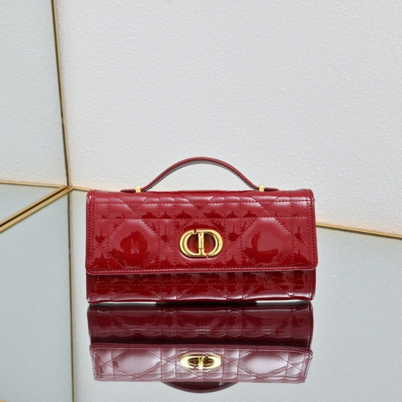 Alternative view of Dior Miss Caro Top Handle Pouch Patent Cannage Red 24cm