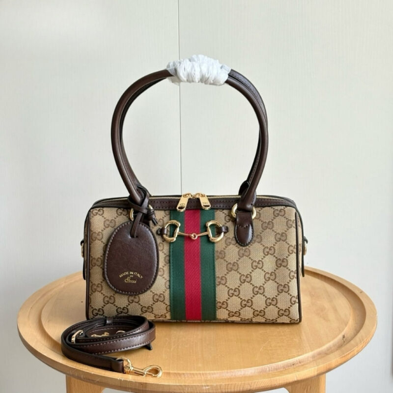 Alternative view of Gucci Borsetto Medium Boston Bag GG Canvas Sand And Brown 28Cm 866732 FAFV9 9653