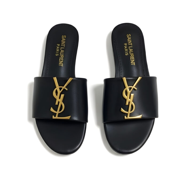 Saint Laurent Logo Slippers Black