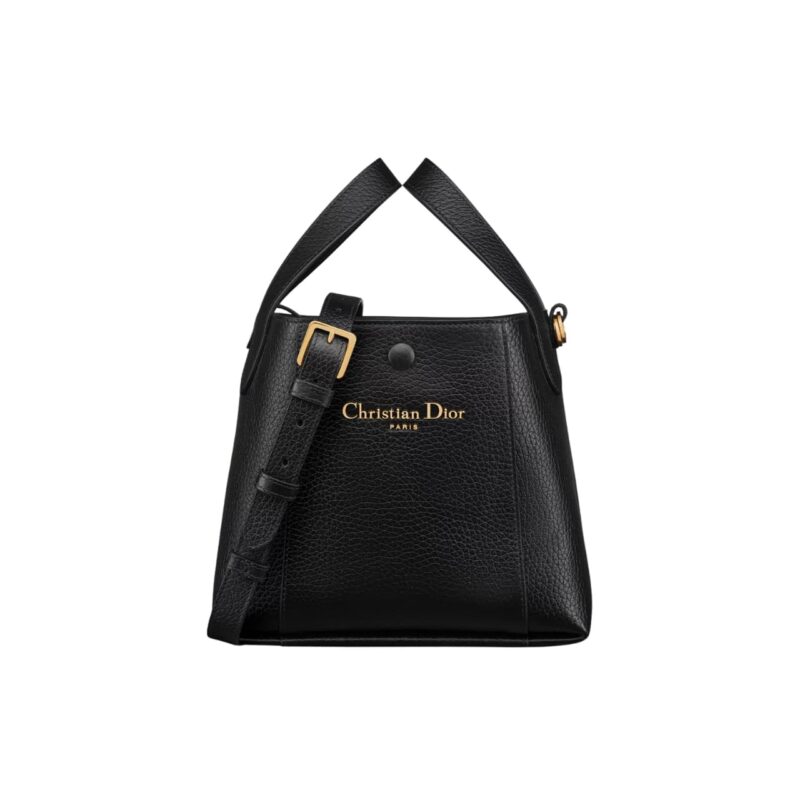 DIOR SMALL SIGNATURE BUCKET BAG BLACK GRAINED 21CM M2840USKU M900