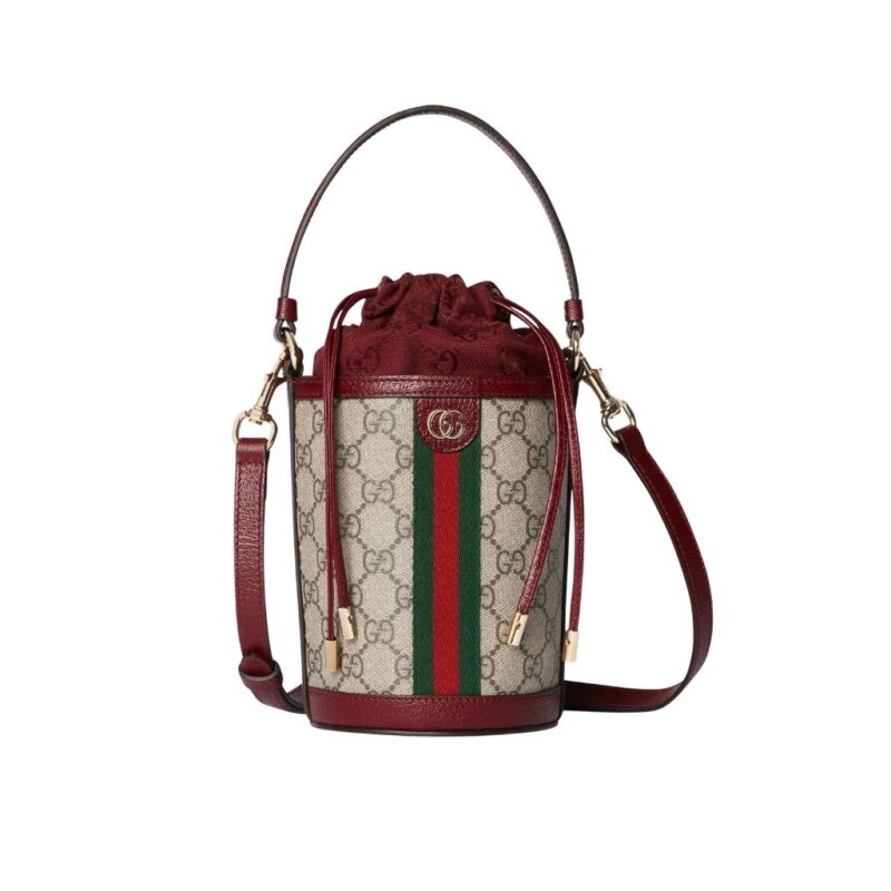 Gucci Ophidia Mini Bucket Bag Beige And Dark Red 20Cm 838462 FAE0O 9869
