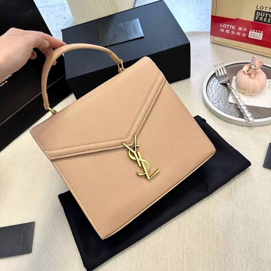 Saint Laurent Cassandre Medium Top Handle Bag In Grain De Poudre Embrossed Leather Beige 25cm - Image 2